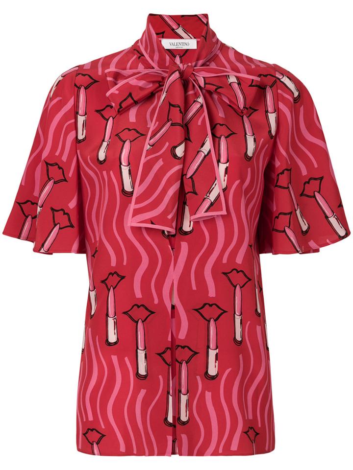 Valentino Lipstick Print Blouse - Red