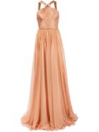 Maria Lucia Hohan Halterneck Gown, Women's, Size: 38, Yellow/orange, Nylon/spandex/elastane