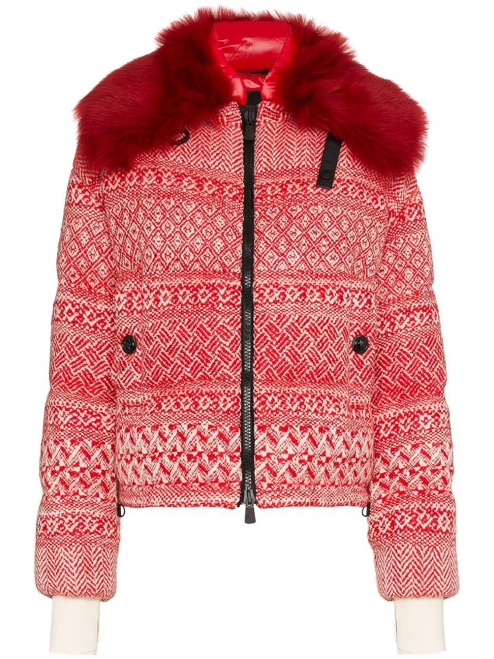 Moncler Grenoble Siusi Printed Fur Trimmed Feather Down Jacket - Red
