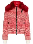 Moncler Grenoble Siusi Printed Fur Trimmed Feather Down Jacket - Red