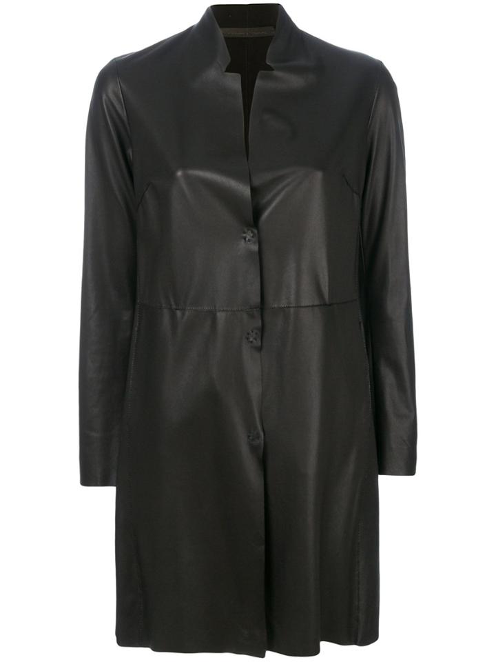Salvatore Santoro Stand-collar Leather Coat - Black