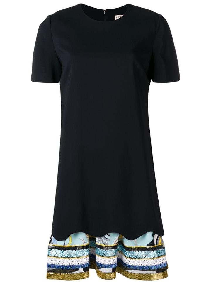 Emilio Pucci Contrast Frill Embroidered Hemline Dress - Black