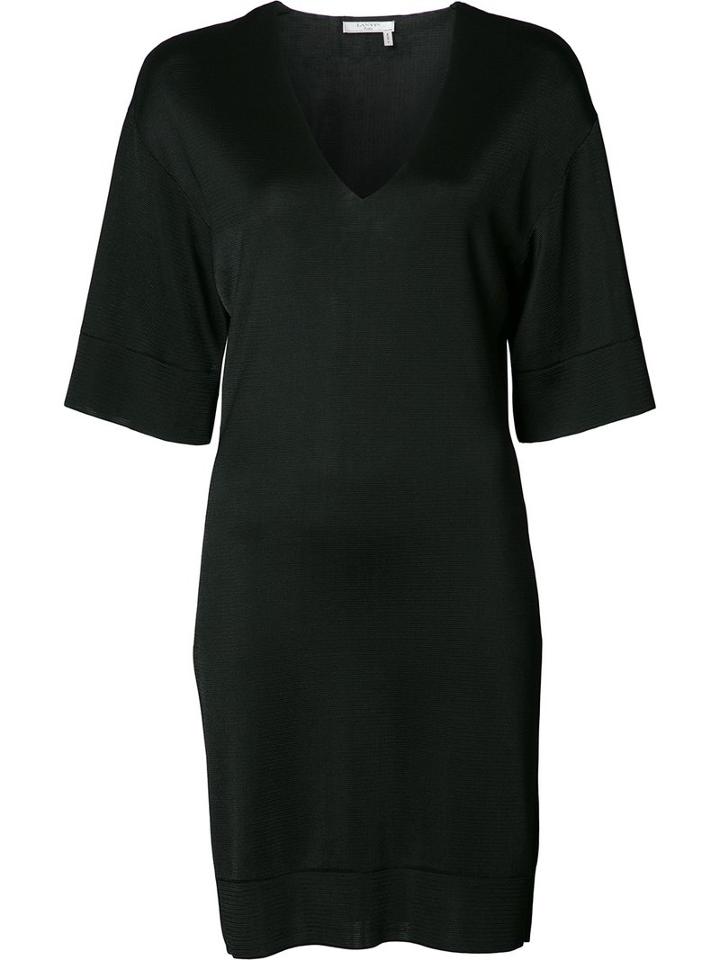 Lanvin Deep V-neck Dress, Women's, Size: Large, Black, Viscose