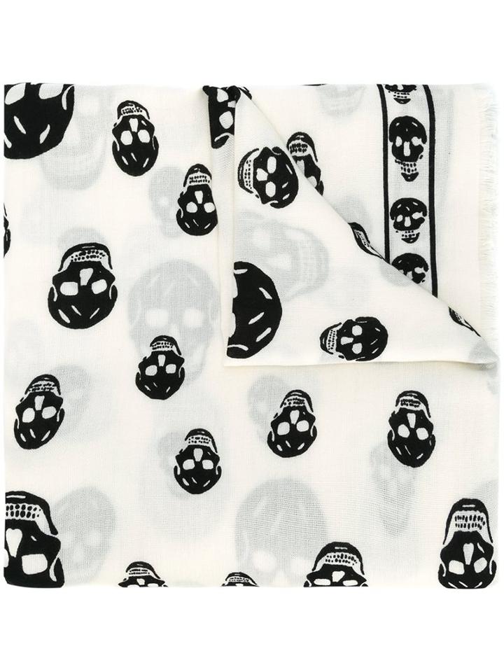 Alexander Mcqueen Skull Print Scarf, Women's, White, Silk/wool