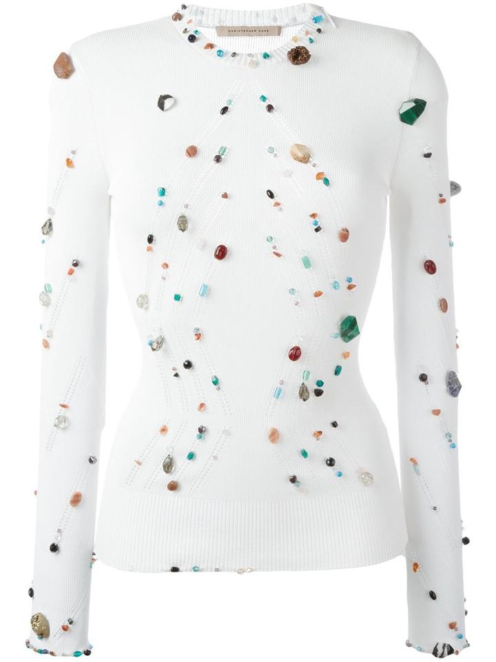 Christopher Kane Embroidered Beaded Top, Women's, Size: Large, White, Polyester/viscose/glass