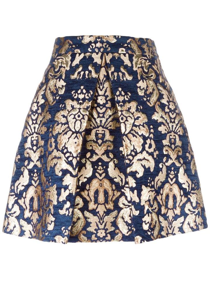 P.a.r.o.s.h. Jacquard Pleated Skirt, Women's, Size: Medium, Blue, Acrylic/polyester/acetate/viscose