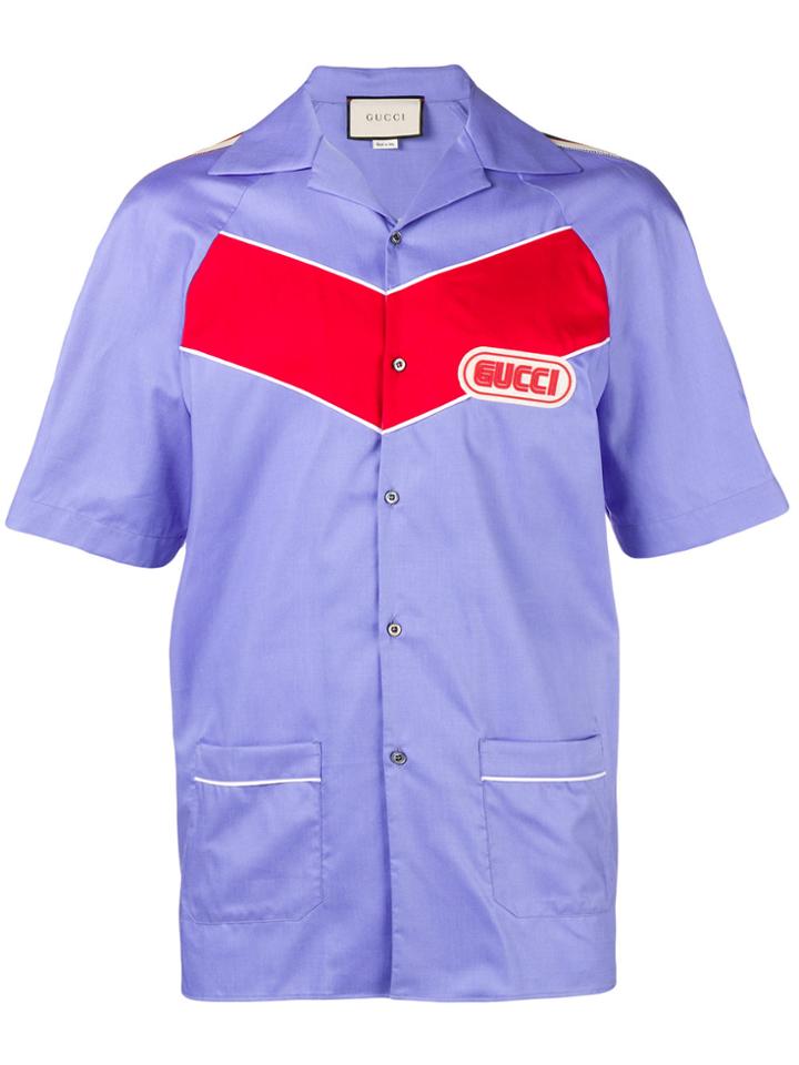 Gucci Contrast Chevron Detail Shirt - Blue
