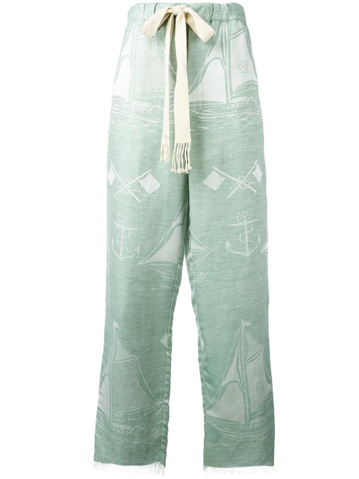 Loewe Boat Pattern Drawstring Trousers, Women's, Size: Small, Green, Cotton/silk/linen/flax