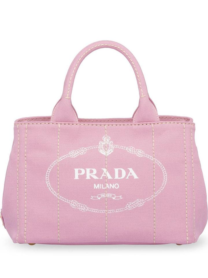 Prada Fabric Logo Printed Tote - Pink