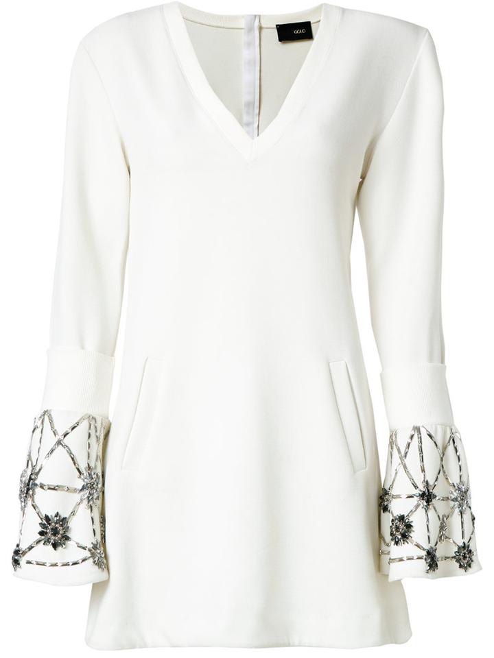 Andrea Bogosian Embroidered Flare Dress, Women's, Size: P, White, Polyester/spandex/elastane/viscose