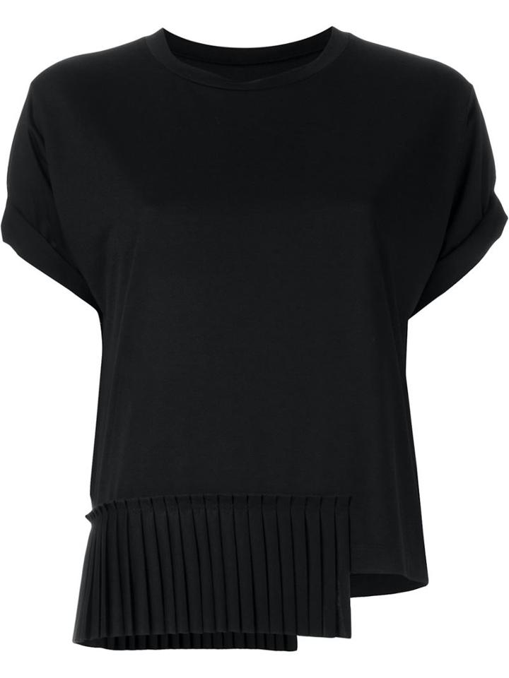 Mm6 Maison Margiela Asymmetric Pleated Hem T-shirt, Women's, Size: L, Black, Polyester/viscose