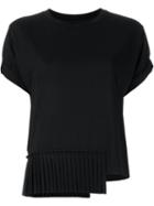 Mm6 Maison Margiela Asymmetric Pleated Hem T-shirt, Women's, Size: L, Black, Polyester/viscose