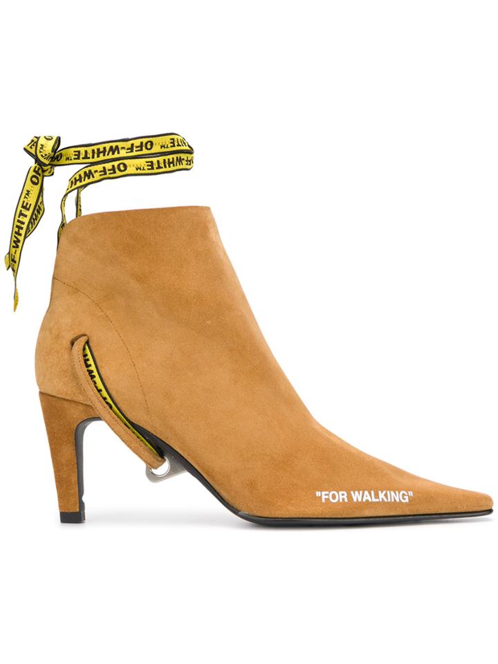 Off-white Lace-up Ankle Boots - Brown