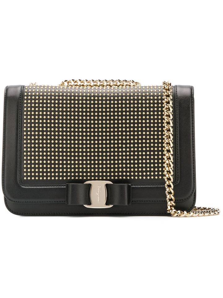 Salvatore Ferragamo Vara Bow Studded Shoulder Bag - Black