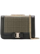 Salvatore Ferragamo Vara Bow Studded Shoulder Bag - Black