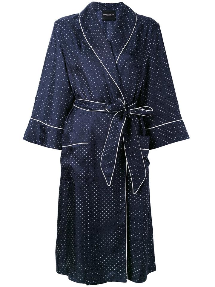 Erika Cavallini - Piped Polka Dot Pyjama Dress - Women - Silk - 40, Blue, Silk
