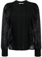 See By Chloé Embroidered Panel Ruffled Blouse, Women's, Size: 40, Black, Polyester/silk