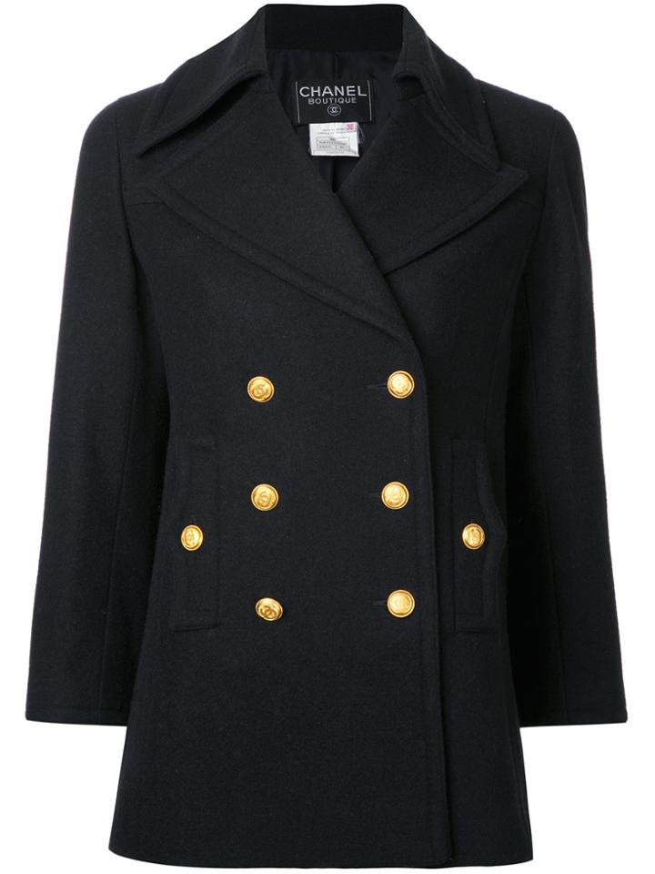 Chanel Vintage Cropped Sleeved Peacoat - Black