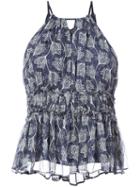 Cinq A Sept - Gathered Floral Print Blouse - Women - Silk/polyester - L, Blue, Silk/polyester