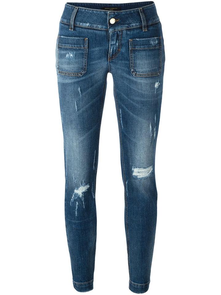 Dolce & Gabbana Distressed Slim Jeans, Women's, Size: 40, Blue, Cotton/spandex/elastane