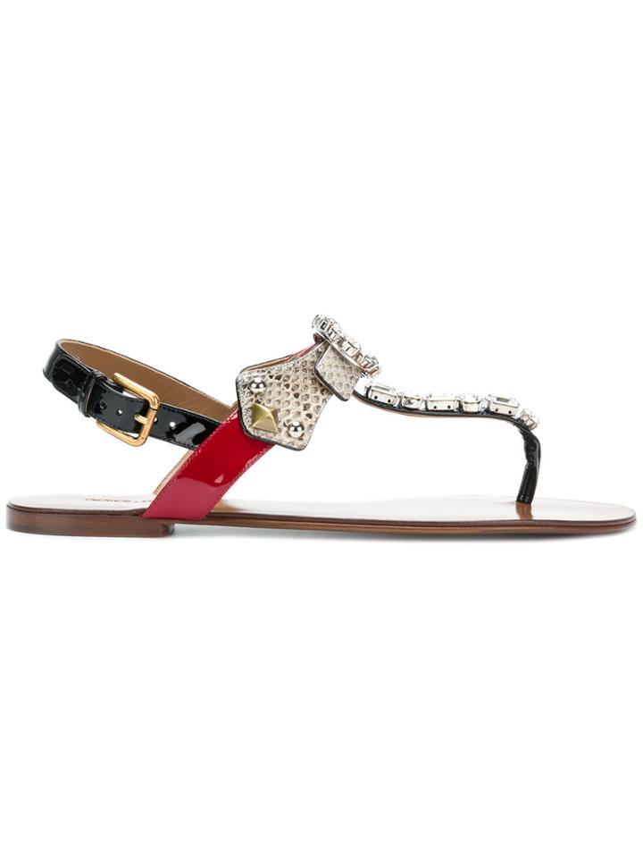 Dolce & Gabbana Embellished Snake Embossed Thong Sandals - Metallic