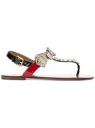 Dolce & Gabbana Embellished Snake Embossed Thong Sandals - Metallic
