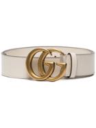 Gucci White Leather Belt With Double G Buckle