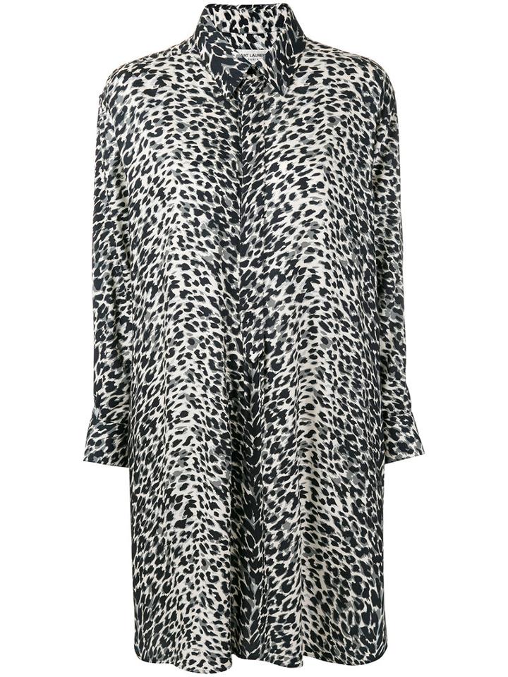 Saint Laurent Leopard Print Shirt Dress, Women's, Size: 36, Black, Viscose