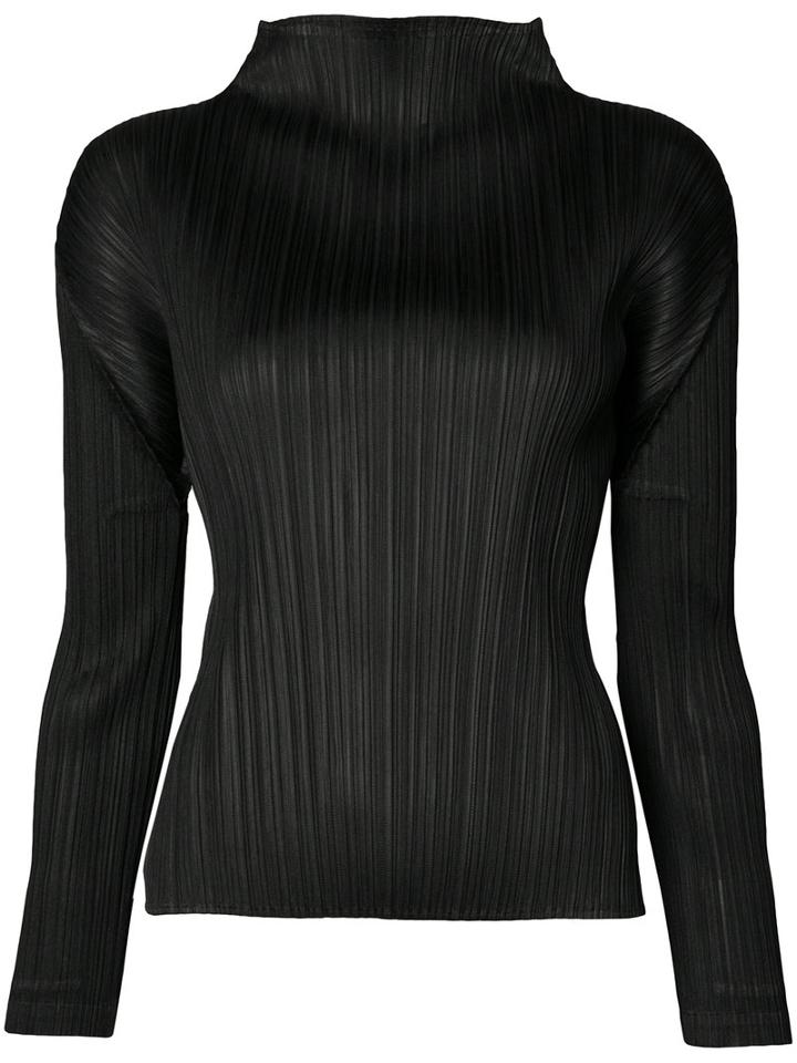 Pleats Please By Issey Miyake Funnel-neck Pleated Top, Women's, Size: 3, Black, Polyester