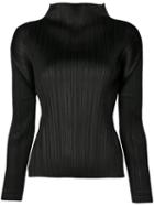 Pleats Please By Issey Miyake Funnel-neck Pleated Top, Women's, Size: 3, Black, Polyester