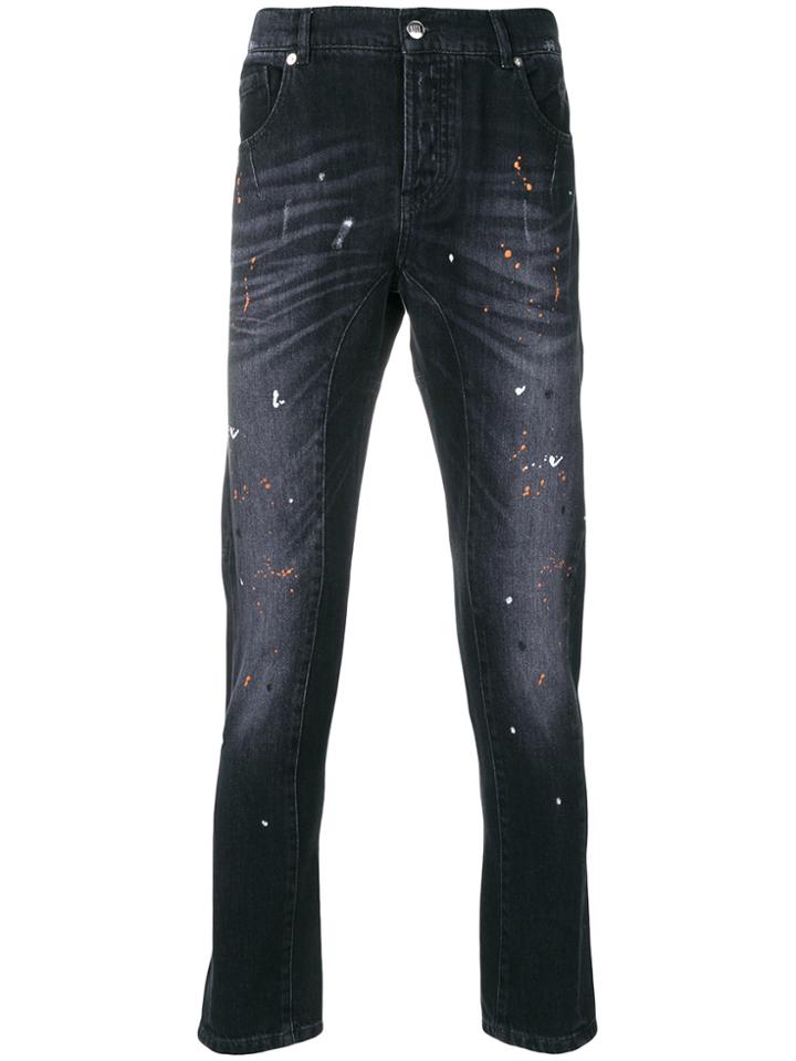 Les Hommes Urban Distressed Spatter Print Jeans - Grey