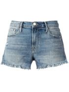 Frame Denim Le Cut Off Shredded Raw Denim Shorts - Blue