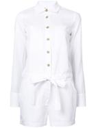 Robert Rodriguez - Belted Playsuit - Women - Cotton/linen/flax - 6, White, Cotton/linen/flax