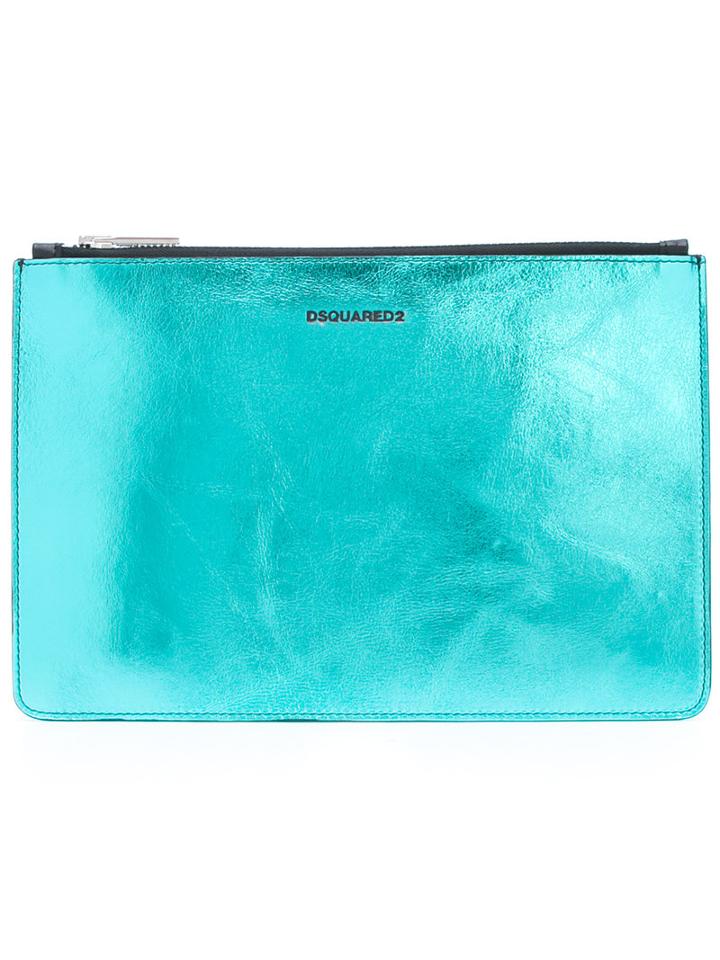 Metallic Colour Block Pouch - Men - Leather - One Size, Blue, Leather, Dsquared2