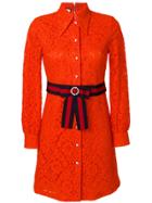 Gucci Cluny Lace Dress With Web Waistband - Yellow & Orange