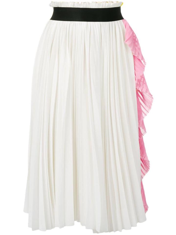 Nude Frill-trim Pleated Midi Skirt - White