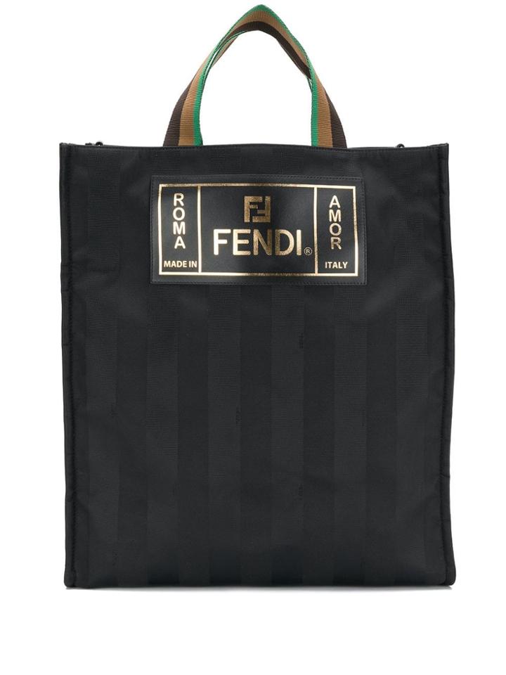 Fendi Shopper Branded Tote - Black