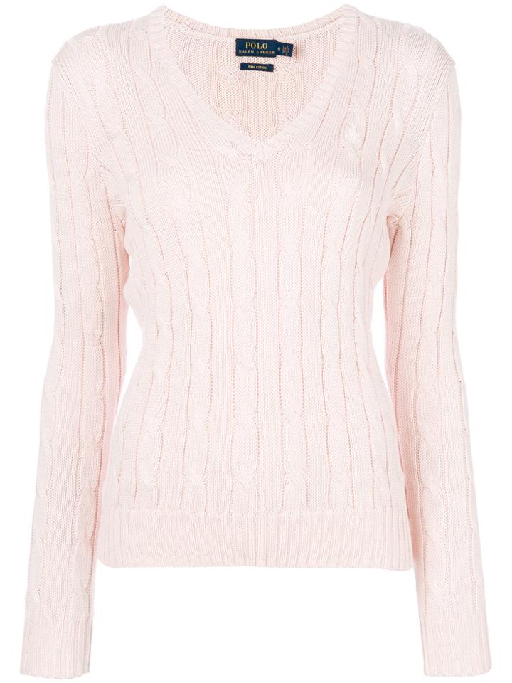 Polo Ralph Lauren V Neck Cable-knit Jumper - Pink & Purple