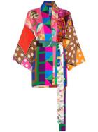 Rianna + Nina Short Multi Fish Polka Dot Print Silk Kimono Robe -
