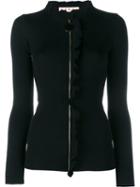 Marni Ribbed Wool Frill Cardigan, Women's, Size: 46, Black, Virgin Wool