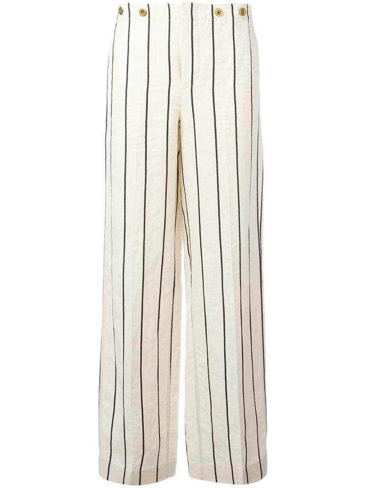 Polo Ralph Lauren Striped Wide-leg Trousers, Women's, Size: 6, Nude/neutrals, Linen/flax/viscose