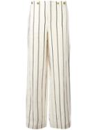 Polo Ralph Lauren Striped Wide-leg Trousers, Women's, Size: 6, Nude/neutrals, Linen/flax/viscose