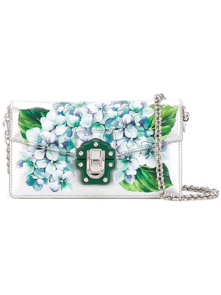 Dolce & Gabbana - Hydrangea Print Clutch - Women - Calf Leather/lamb Skin/metal - One Size, Grey, Calf Leather/lamb Skin/metal