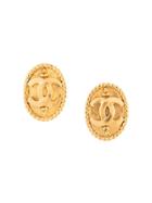 Chanel Vintage Oval Cc Earrings - Gold
