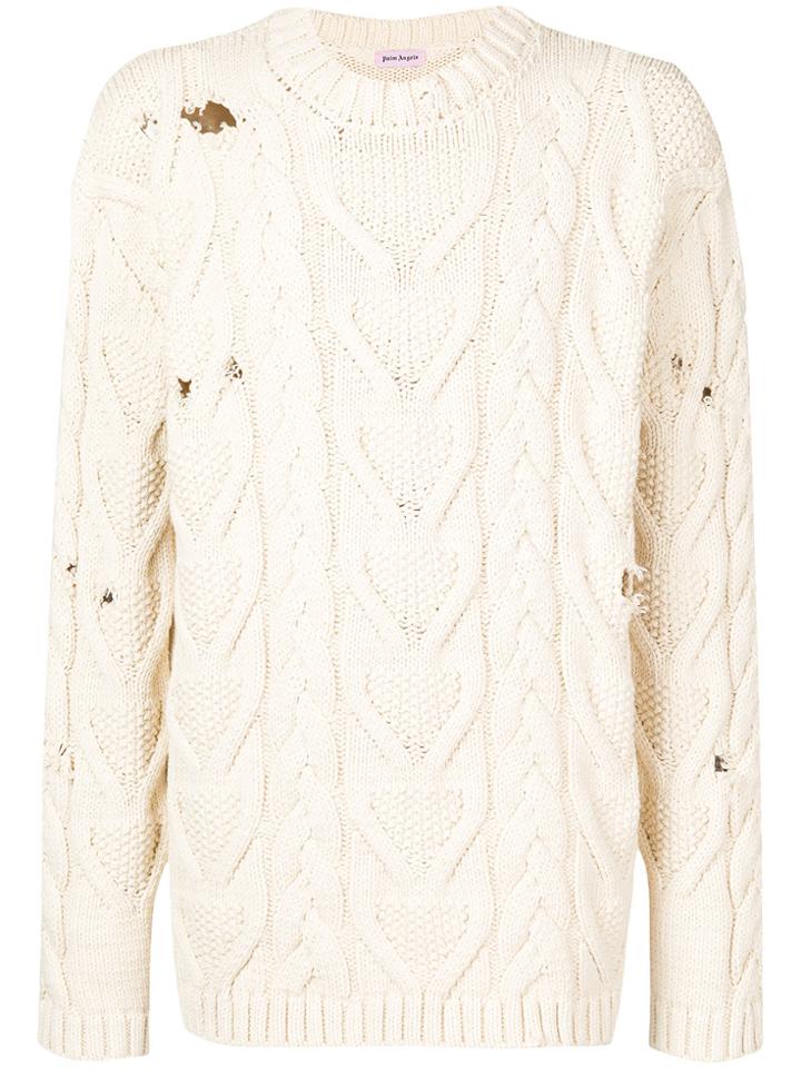 Palm Angels Distressed Cable Knit Jumper - Nude & Neutrals