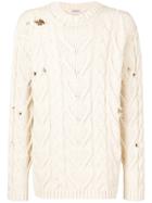 Palm Angels Distressed Cable Knit Jumper - Nude & Neutrals