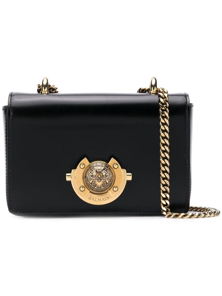 Balmain Logo Crest Shoulder Bag - Black