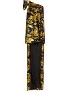 Halpern Sequinned One-shoulder Long-train Dress - Gold