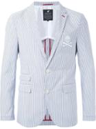 Loveless Striped Two Button Blazer, Men's, Size: Medium, White, Cotton/polyester