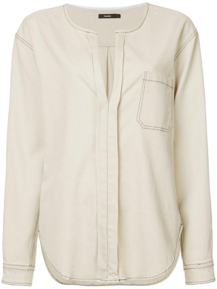Bassike V-neck Pocket Shirt - Nude & Neutrals